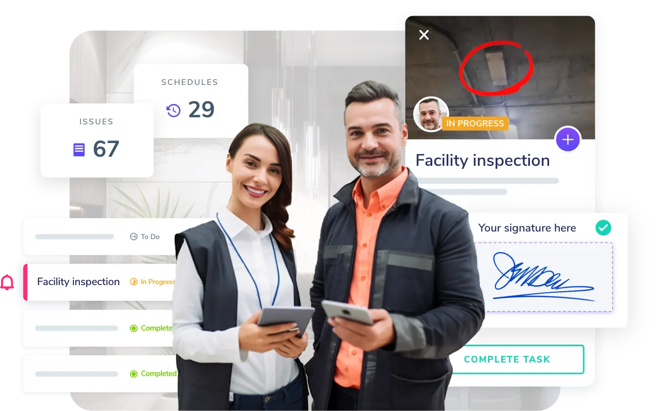 Wowflow homepage hero, facility management platform interface